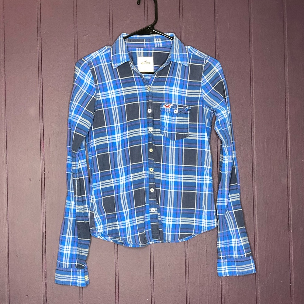 Hollister XS Long sleeve Plaid print Button Front top